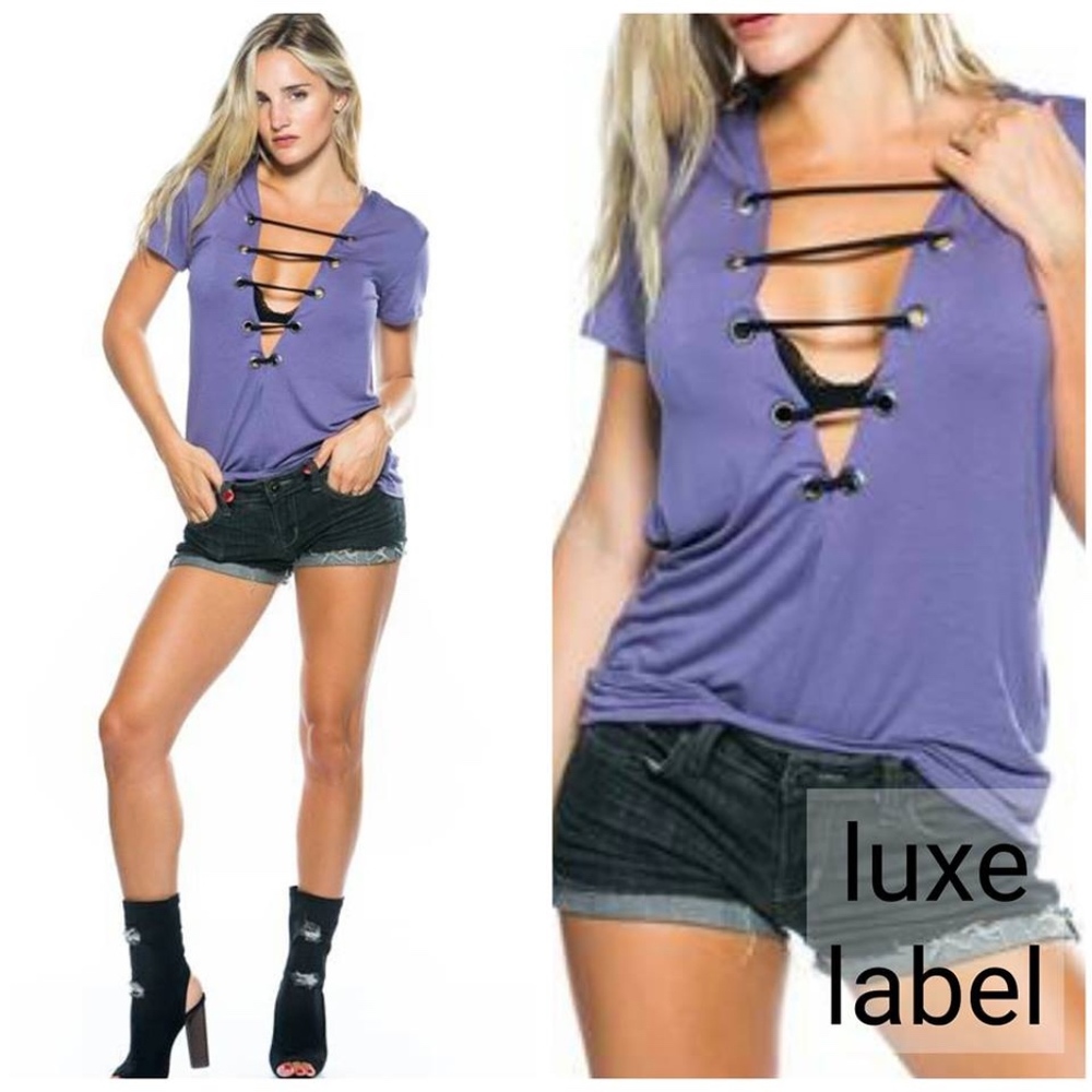 SOFT LADDER DRAWSTRING TEE in PURPLE